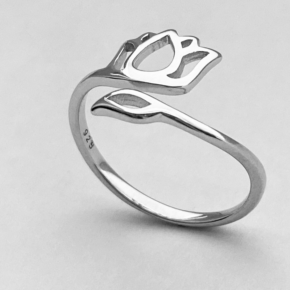 Sterling Silver Wraparound Lotus Ring, Boho Ring - Picture 14 of 15